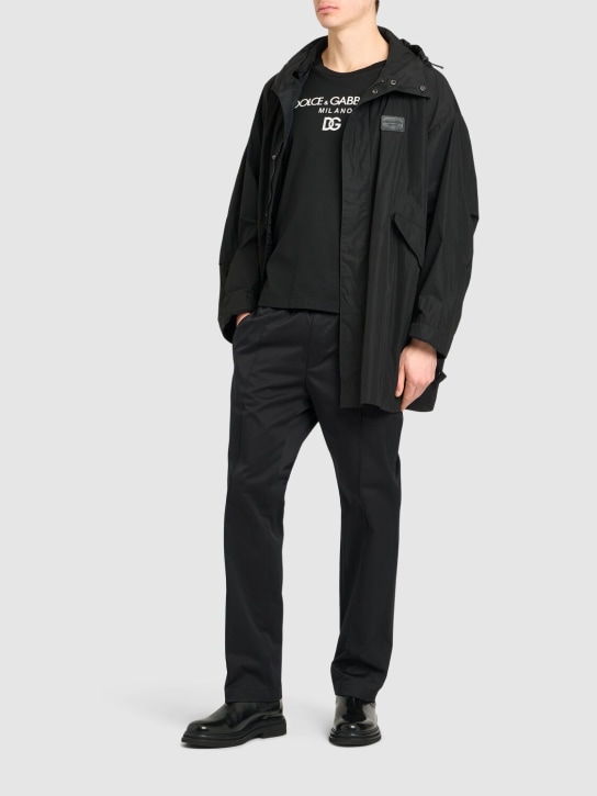 Dolce&Gabbana: Logo plaque hooded parka - Black - men_1 | Luisa Via Roma