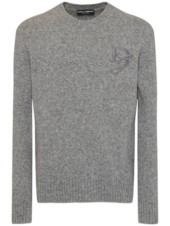 Dolce&Gabbana: Alpaca blend embroidered logo sweater - men_0 | Luisa Via Roma