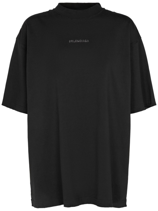 Balenciaga: Medium fit embellished jersey t-shirt - Washed Black - women_0 | Luisa Via Roma