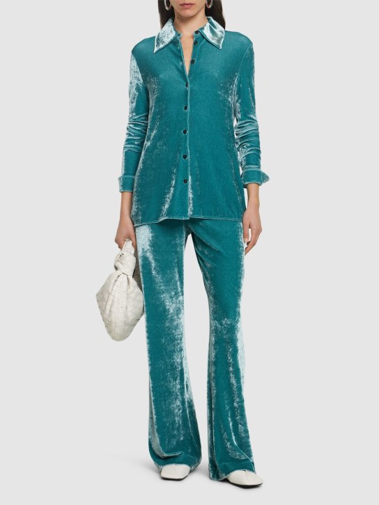 Jil Sander: 天鹅绒平纹针织长袖衬衫 - 浅蓝色 - women_1 | Luisa Via Roma