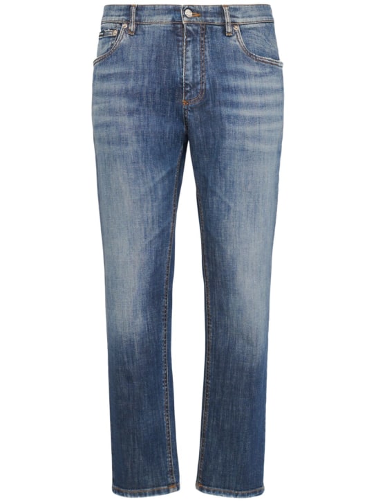 Dolce&Gabbana: Five pocket logo embroidered jeans - Blue - men_0 | Luisa Via Roma