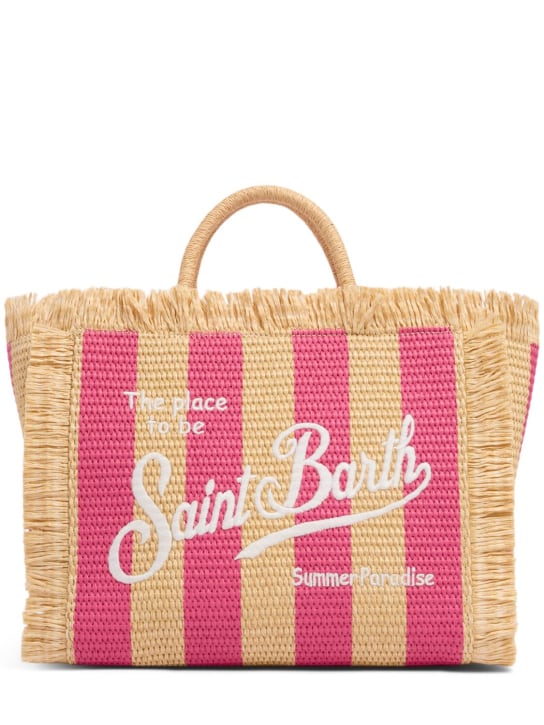 Mc2 Saint Barth: Logo embroidery straw handbag - Beige/Fuchsia - kids-girls_0 | Luisa Via Roma