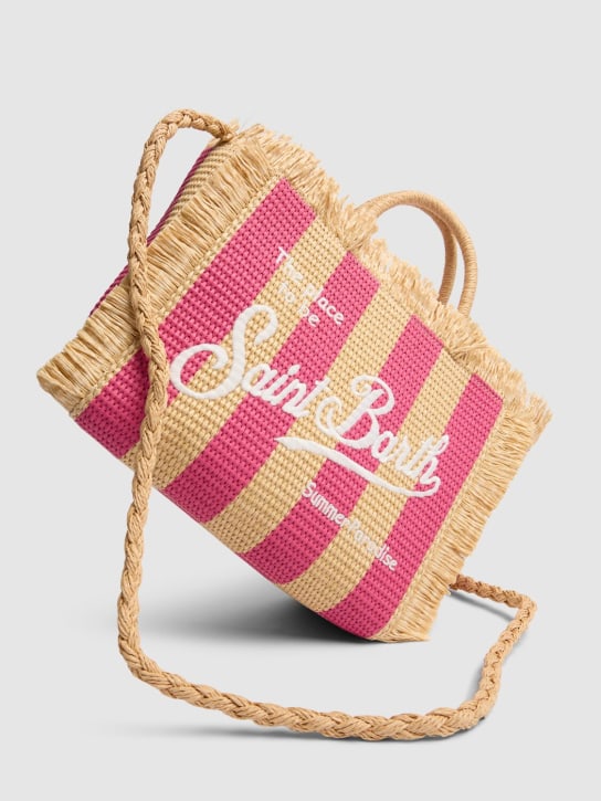 Mc2 Saint Barth: Logo embroidery straw handbag - Beige/Fuchsia - kids-girls_1 | Luisa Via Roma