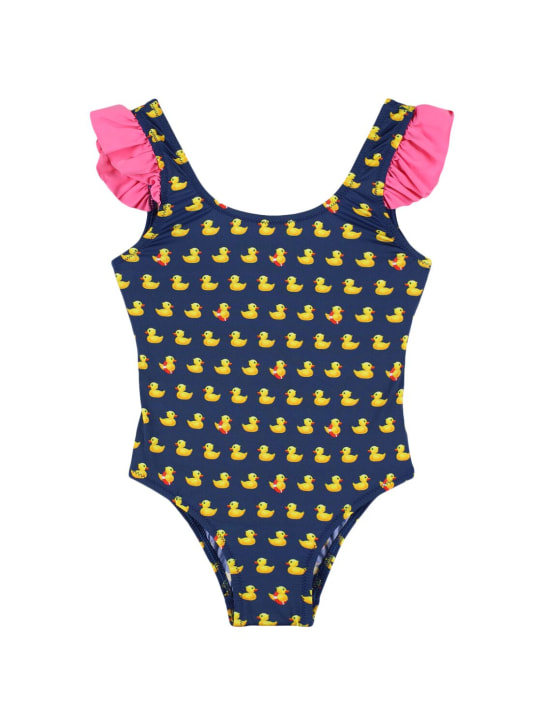 Mc2 Saint Barth: Ducky print one-piece swimsuit - Mavi/Renkli - kids-girls_0 | Luisa Via Roma