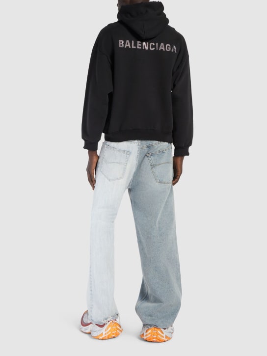 Balenciaga: Sweatshirt-Hoodie mit mittlerer Passform - Schwarz Verblas - men_1 | Luisa Via Roma