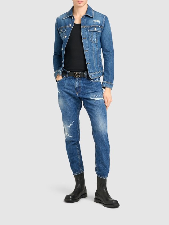 Dolce&Gabbana: Distressed stretch cotton denim jacket - Blue - men_1 | Luisa Via Roma