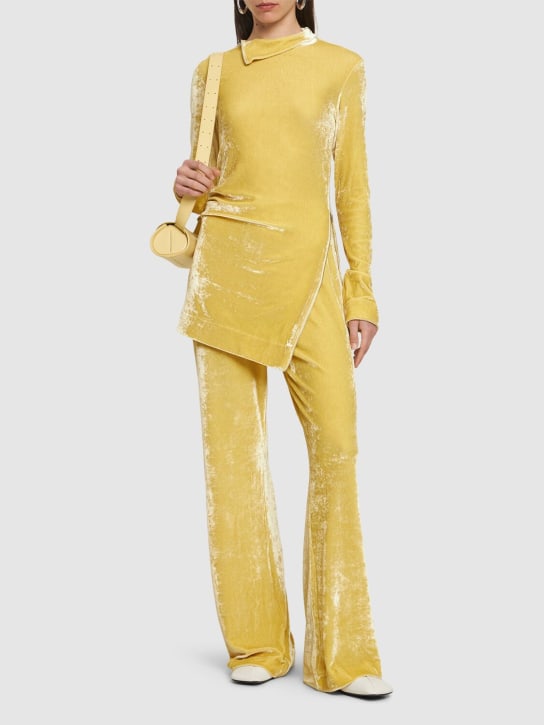 Jil Sander: Velvet long sleeve turtleneck top - Yellow - women_1 | Luisa Via Roma