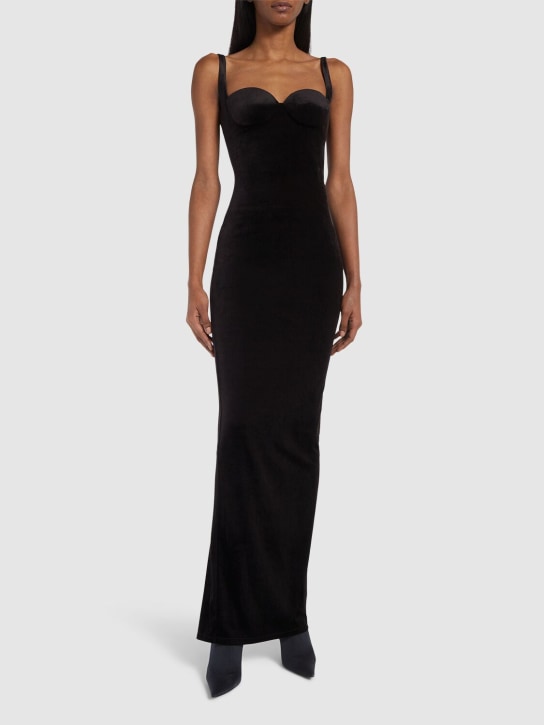 Balenciaga: Fluid velvet jersey bustier long dress - Black - women_1 | Luisa Via Roma