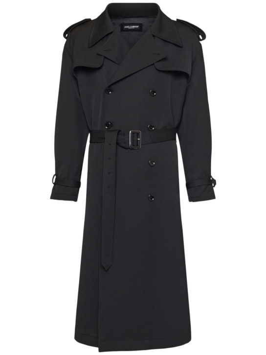 Dolce&Gabbana: Wool blend gabardine trench coat - Black - men_0 | Luisa Via Roma