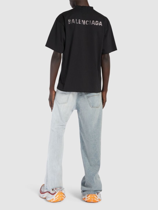 Balenciaga: Medium fit embellished jersey t-shirt - Washed Black - men_1 | Luisa Via Roma
