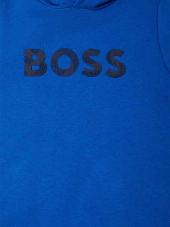 Boss: Sweat-shirt en coton mélangé brossé à capuche - Bleu - kids-boys_1 | Luisa Via Roma