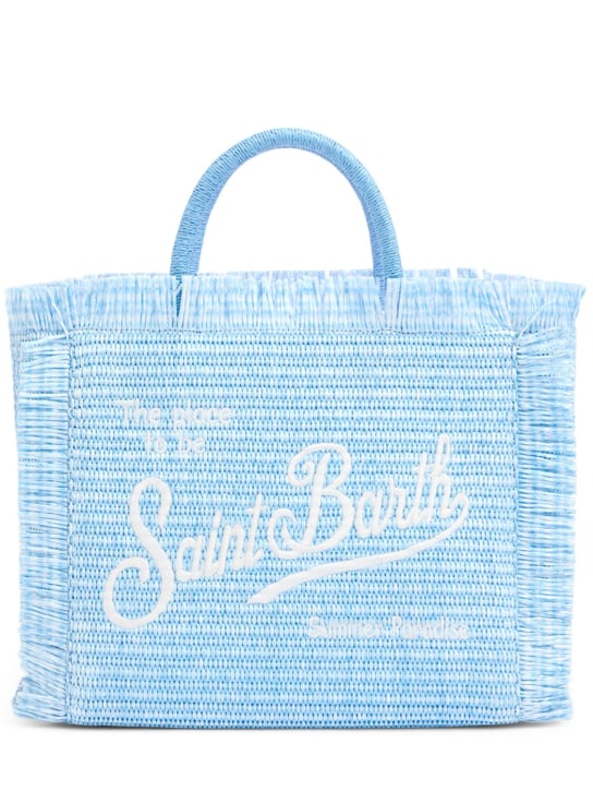 Mc2 Saint Barth: Bolso de mano de paja con logo - Azul Claro - kids-girls_0 | Luisa Via Roma