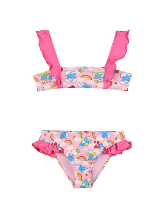 Mc2 Saint Barth: Smurf print bikini - Pink/Multi - kids-girls_0 | Luisa Via Roma