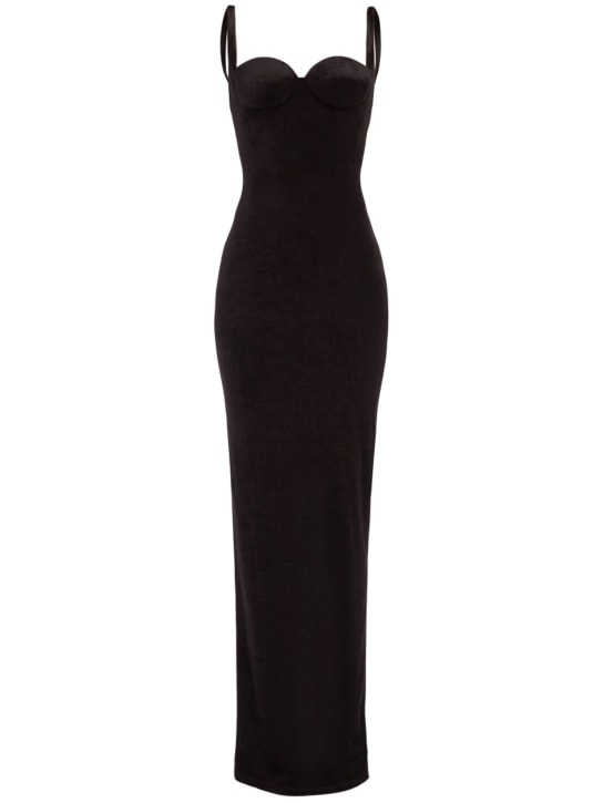 Balenciaga: 光滑天鹅绒平纹针织长款连衣裙 - 黑色 - women_0 | Luisa Via Roma