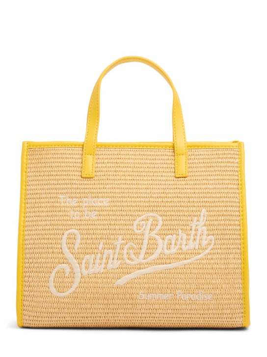 Mc2 Saint Barth: Logo embroidery straw handbag - Beige/Yellow - kids-girls_0 | Luisa Via Roma