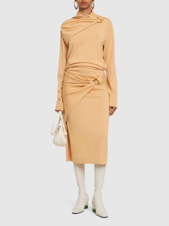 Jil Sander: 圆环细节羊毛针织垂褶迷笛半身裙 - 深米黄色 - women_1 | Luisa Via Roma