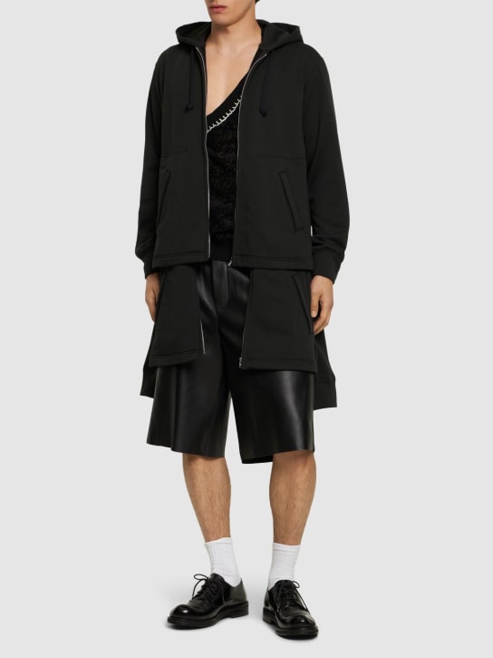 Comme des Garçons Homme Plus: Double layered zipped hoodie - Siyah - men_1 | Luisa Via Roma