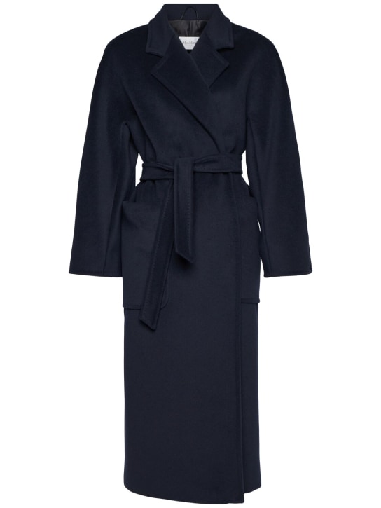 Max Mara: Locri wool & cashmere long coat - Lacivert - women_0 | Luisa Via Roma
