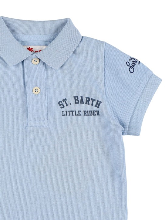 Mc2 Saint Barth: Snoopy print cotton jersey polo - Light Blue - kids-boys_1 | Luisa Via Roma