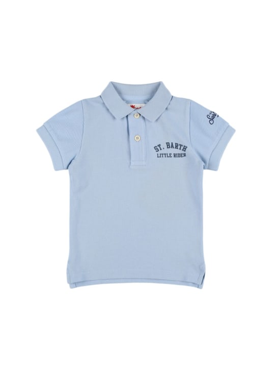 Mc2 Saint Barth: Polo en jersey de coton imprimé Snoopy - Bleu Clair - kids-boys_0 | Luisa Via Roma