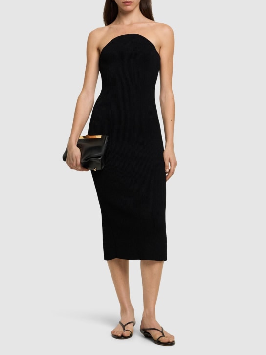 Khaite: Rumer strapless viscose blend midi dress - Black - women_1 | Luisa Via Roma