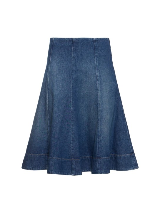 Khaite: Lennox cotton denim midi skirt - Mavi - women_0 | Luisa Via Roma
