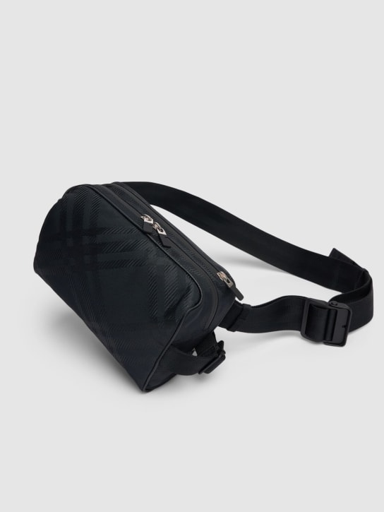 Burberry: Check print jacquard belt bag - Black - men_1 | Luisa Via Roma