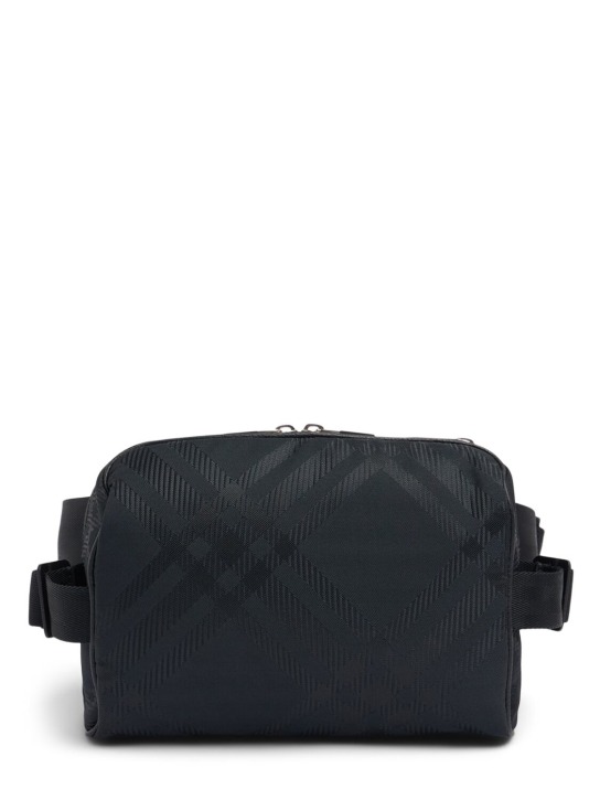 Burberry: Check print jacquard belt bag - Black - men_0 | Luisa Via Roma