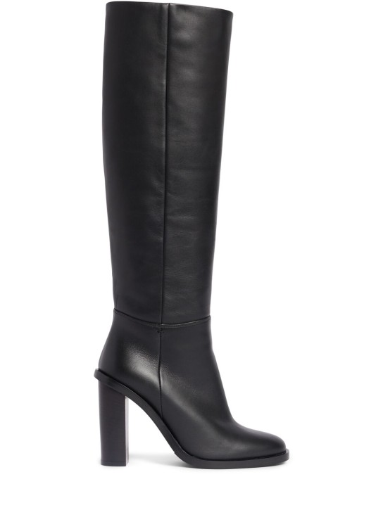 Max Mara: 80mm hohe Stiefel aus Leder - Schwarz - women_0 | Luisa Via Roma