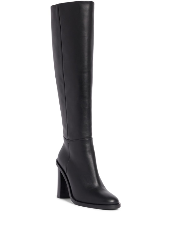 Max Mara: 80mm Leather tall boots - Black - women_1 | Luisa Via Roma
