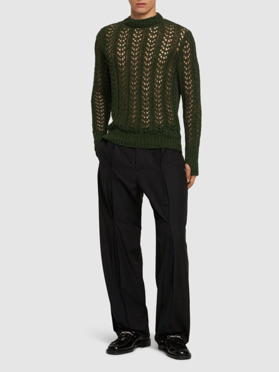 J.L-A.L: Redos cotton blend open knit sweater - Dark Green - men_1 | Luisa Via Roma