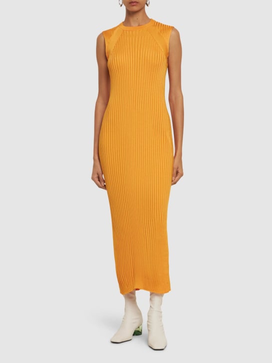 Jil Sander: Sleeveless jersey midi dress - Orange - women_1 | Luisa Via Roma