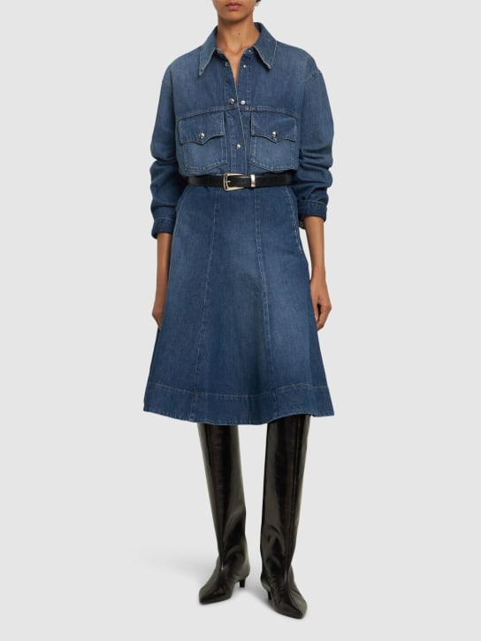 Khaite: Lennox cotton denim midi skirt - Blue - women_1 | Luisa Via Roma