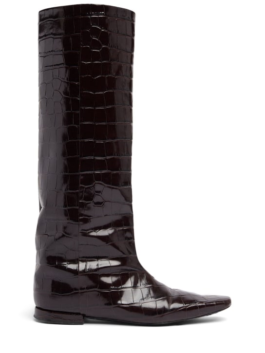 Loulou Studio: 10mm Ellie embossed leather tall boots - Brown - women_0 | Luisa Via Roma