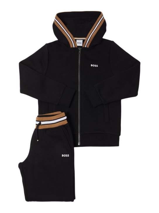 Boss: Cotton blend zip sweatshirt & sweatpants - Black - kids-boys_0 | Luisa Via Roma