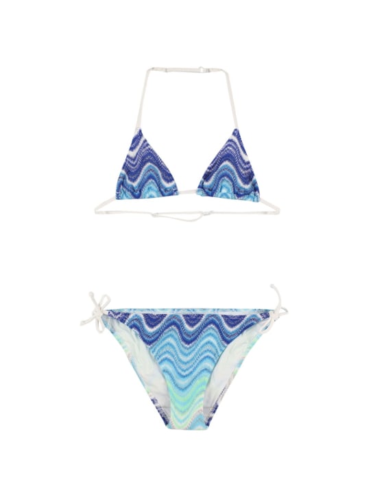 Mc2 Saint Barth: Sea wave print bikini - Beyaz/Mavi - kids-girls_0 | Luisa Via Roma