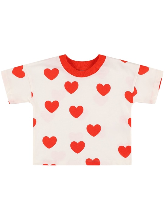 Mini Rodini: Heart printed organic cotton t-shirt - Red - kids-girls_0 | Luisa Via Roma
