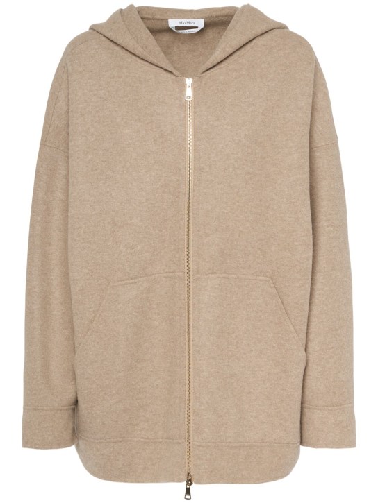 Max Mara: Saio wool blend jersey zip hoodie - Kahverengi - women_0 | Luisa Via Roma