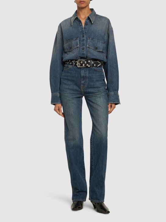 Khaite: Jeans rectos con cintura alta - Azul - women_1 | Luisa Via Roma