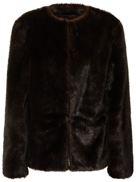 Loulou Studio: Calista faux fur short coat - Koyu Kahverengi - women_0 | Luisa Via Roma