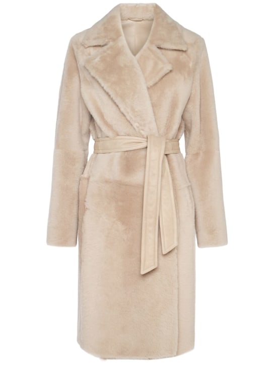Max Mara: Ulzio belted furry short coat - Beige - women_0 | Luisa Via Roma