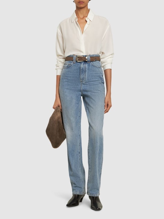 Khaite: Albi cotton denim straight jeans - Mavi - women_1 | Luisa Via Roma