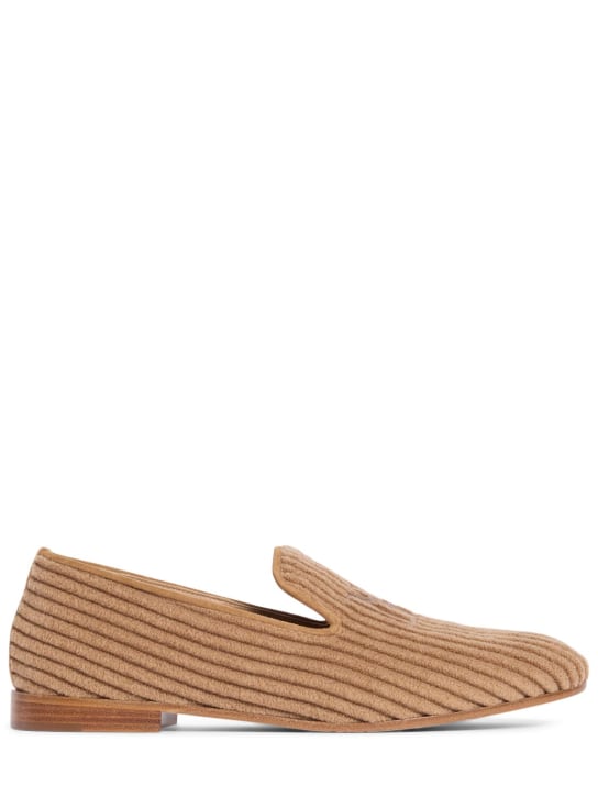 Max Mara: 10mm Striped velvet loafers - Camel - women_0 | Luisa Via Roma