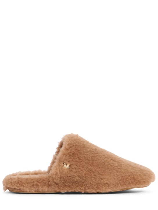 Max Mara: Zapatillas de teddy 20mm - Camel - women_0 | Luisa Via Roma