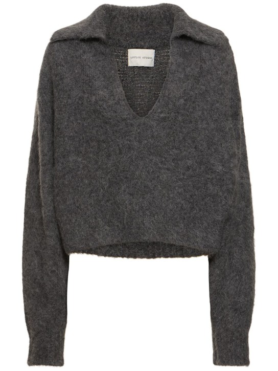 Loulou Studio: Ambrose alpaca blend v neck polo sweater - Grey - women_0 | Luisa Via Roma