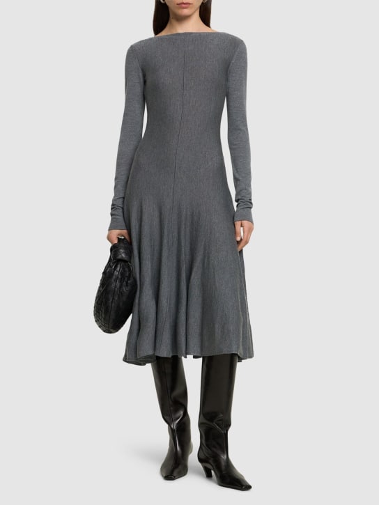 Khaite: Dany long sleeve wool midi dress - Gri - women_1 | Luisa Via Roma