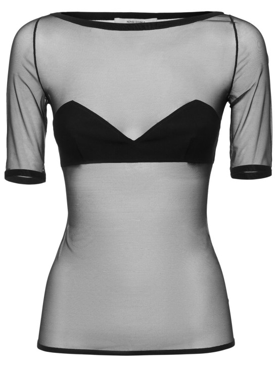 Nensi Dojaka: Fitted sheer mesh top w/ strapless bra - Black - women_0 | Luisa Via Roma