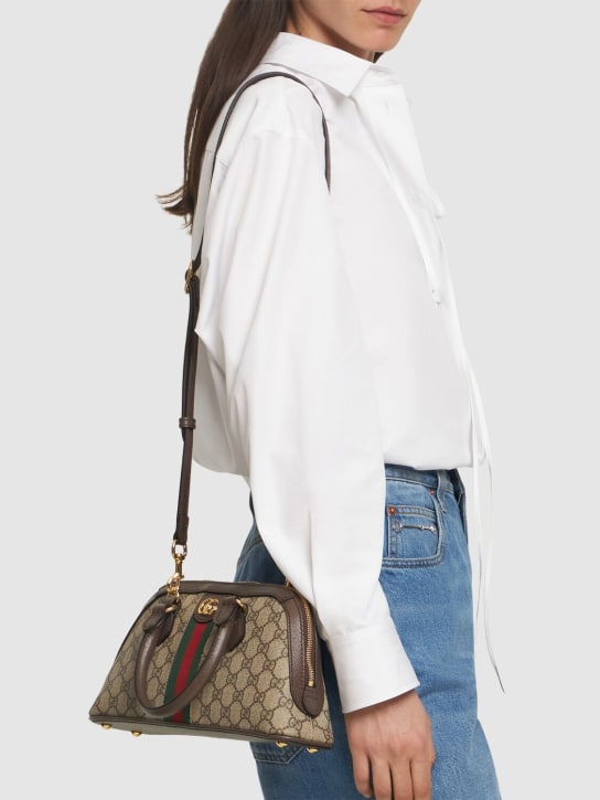 Gucci: Small Ophidia canvas top handle bag - Beige/Ebony - women_1 | Luisa Via Roma