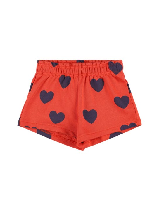 Mini Rodini: Heart print organic cotton sweat shorts - Red - kids-girls_0 | Luisa Via Roma