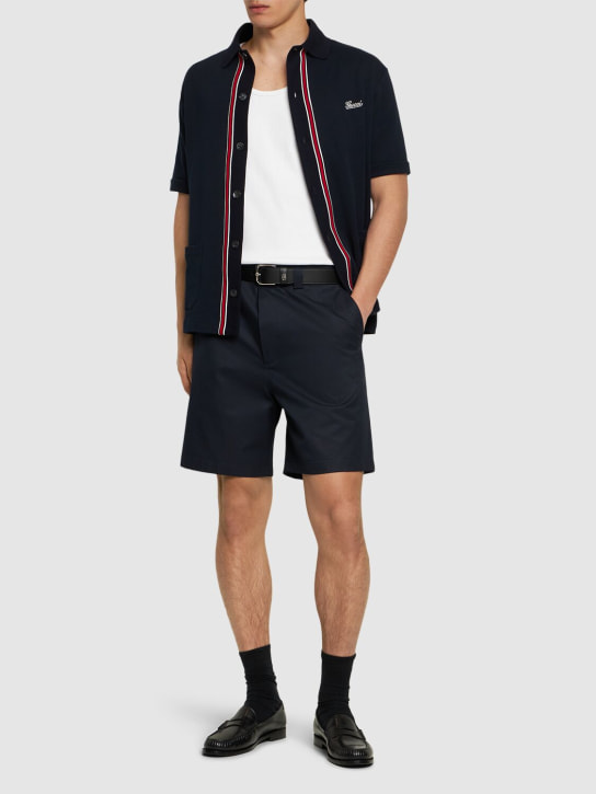 Gucci: Double cotton twill shorts with Web - Lacivert - men_1 | Luisa Via Roma
